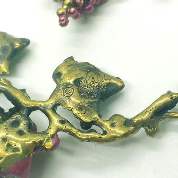 Vintage Richard Kaish Grape Vine Necklace Earrings Brooch Wine Theme Beads - Picture 5 of 5